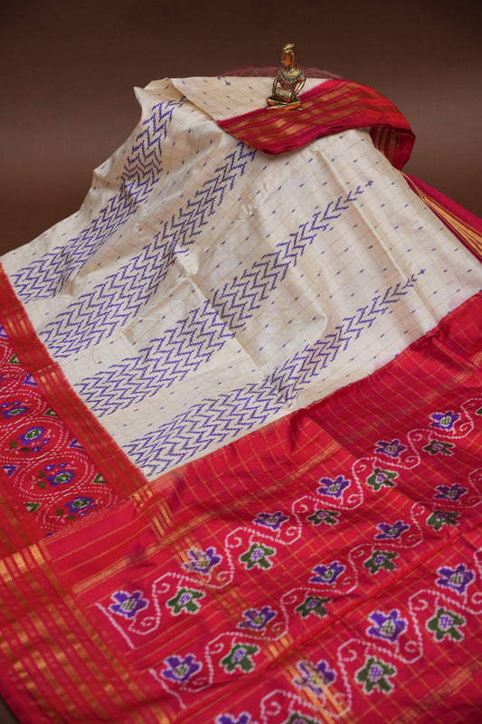 Pure Ikkat Soft Silk Saree - Red & White