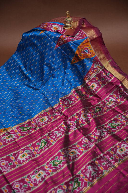 Pure Ikkat Soft Silk Saree - Wine & Blue
