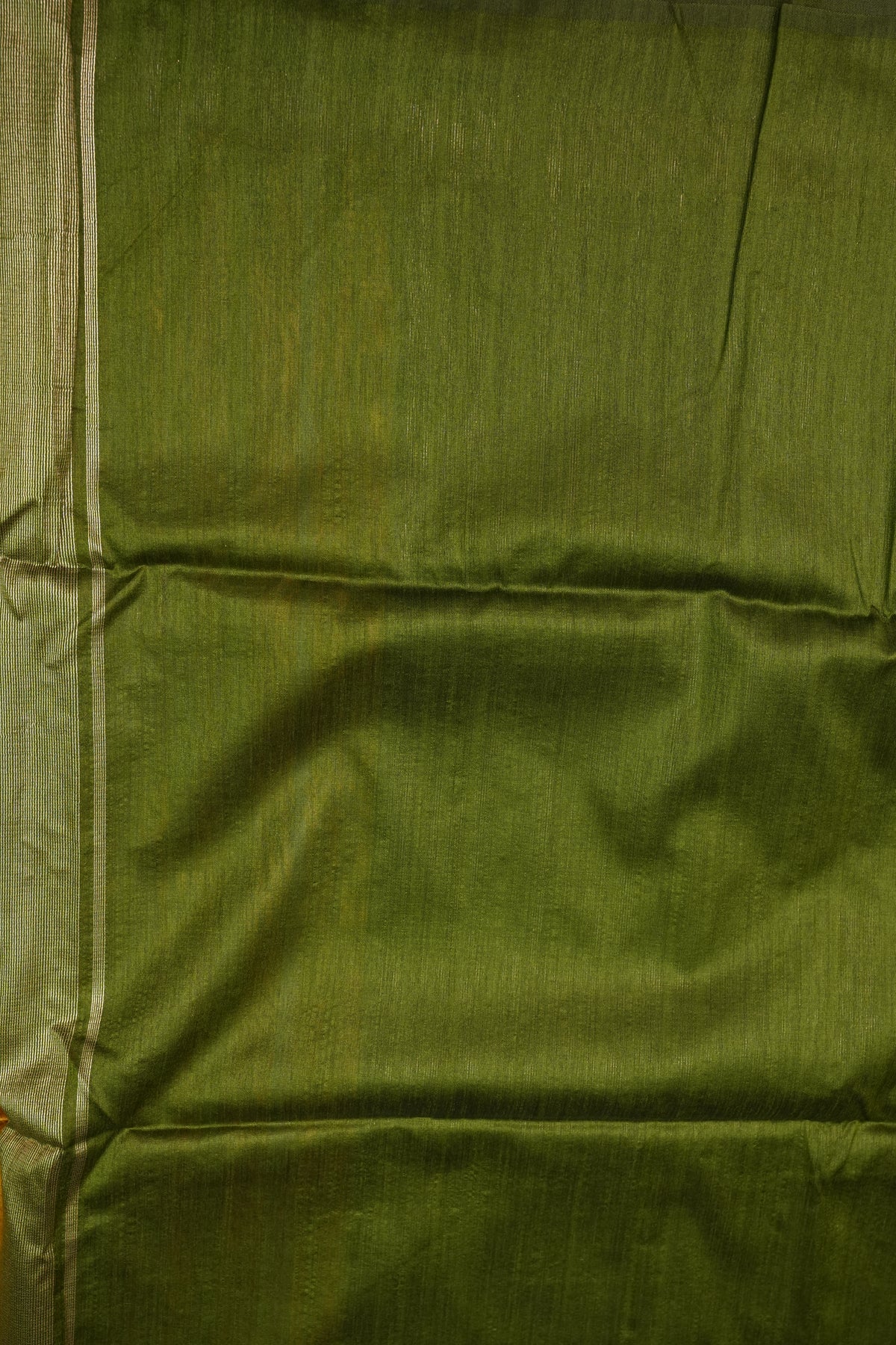 Semi Raw Silk Saree with Temple Border & Tissue Pallu – Mustard Yellow & Olive Green