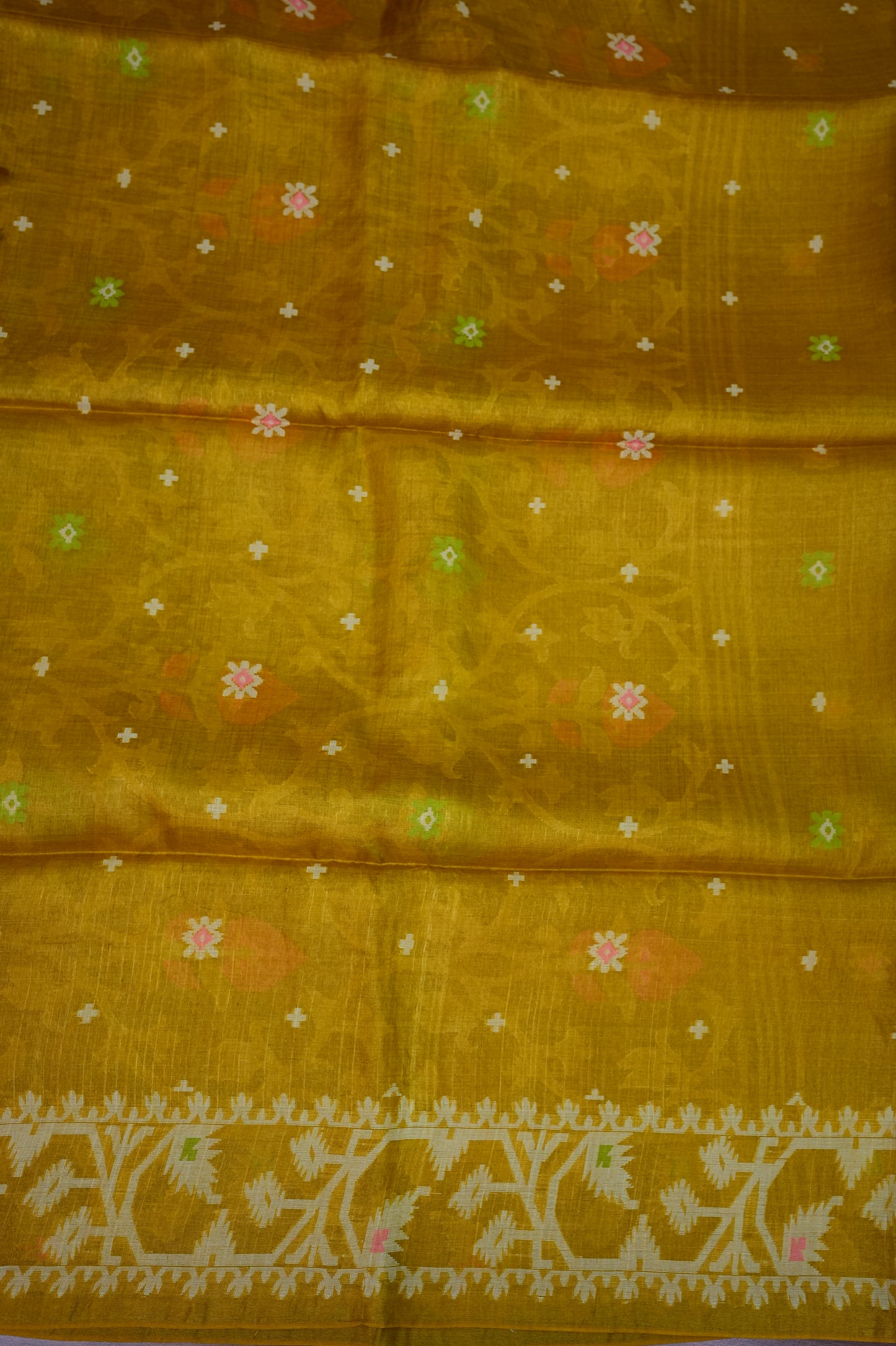 Pure Tussar Silk Saree with Jamdani Concept Weaving – Mustard Yellow | Silk Mark Certified