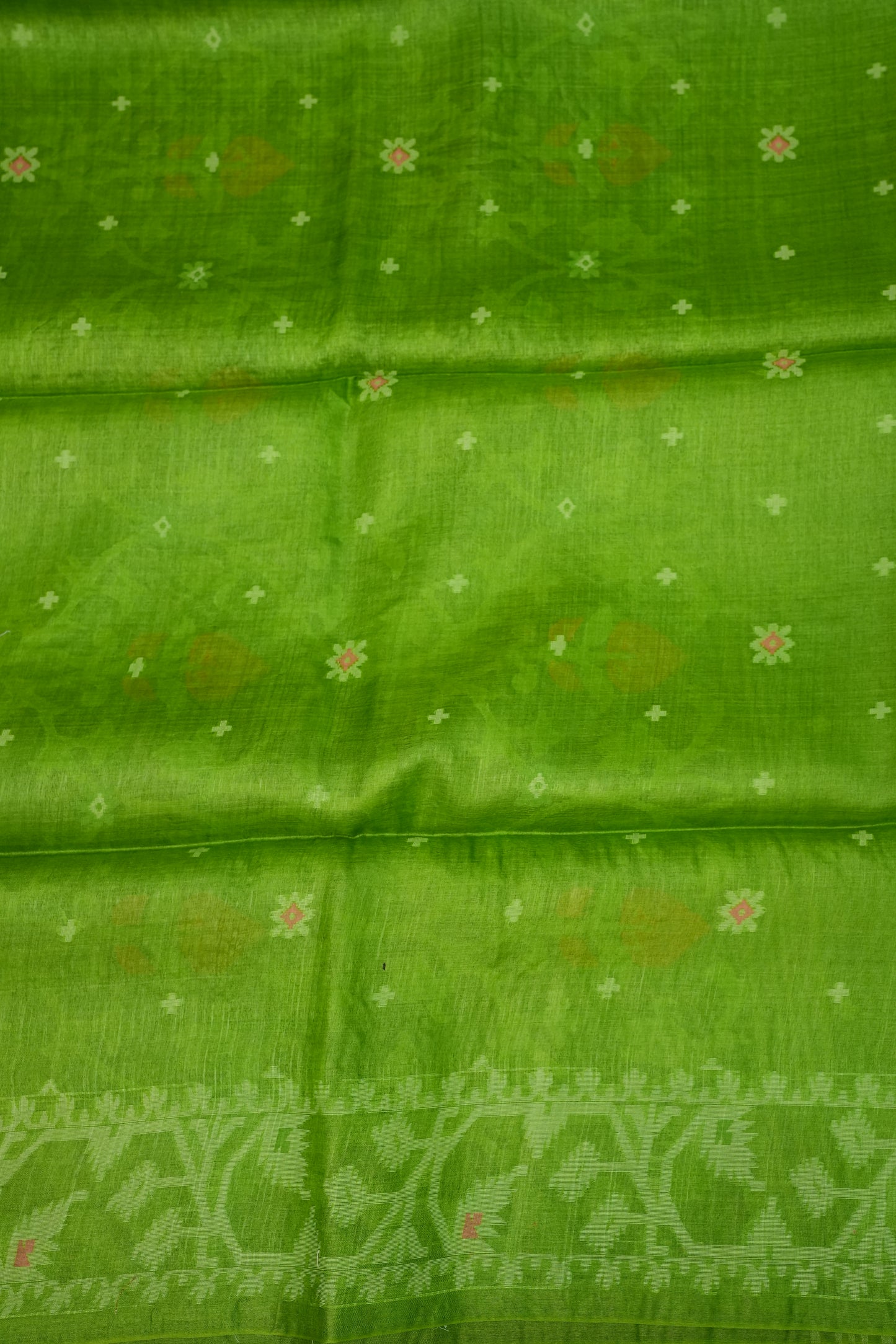 Pure Tussar Silk Saree with Jamdani Concept Weaving – Parrot Green | Silk Mark Certified