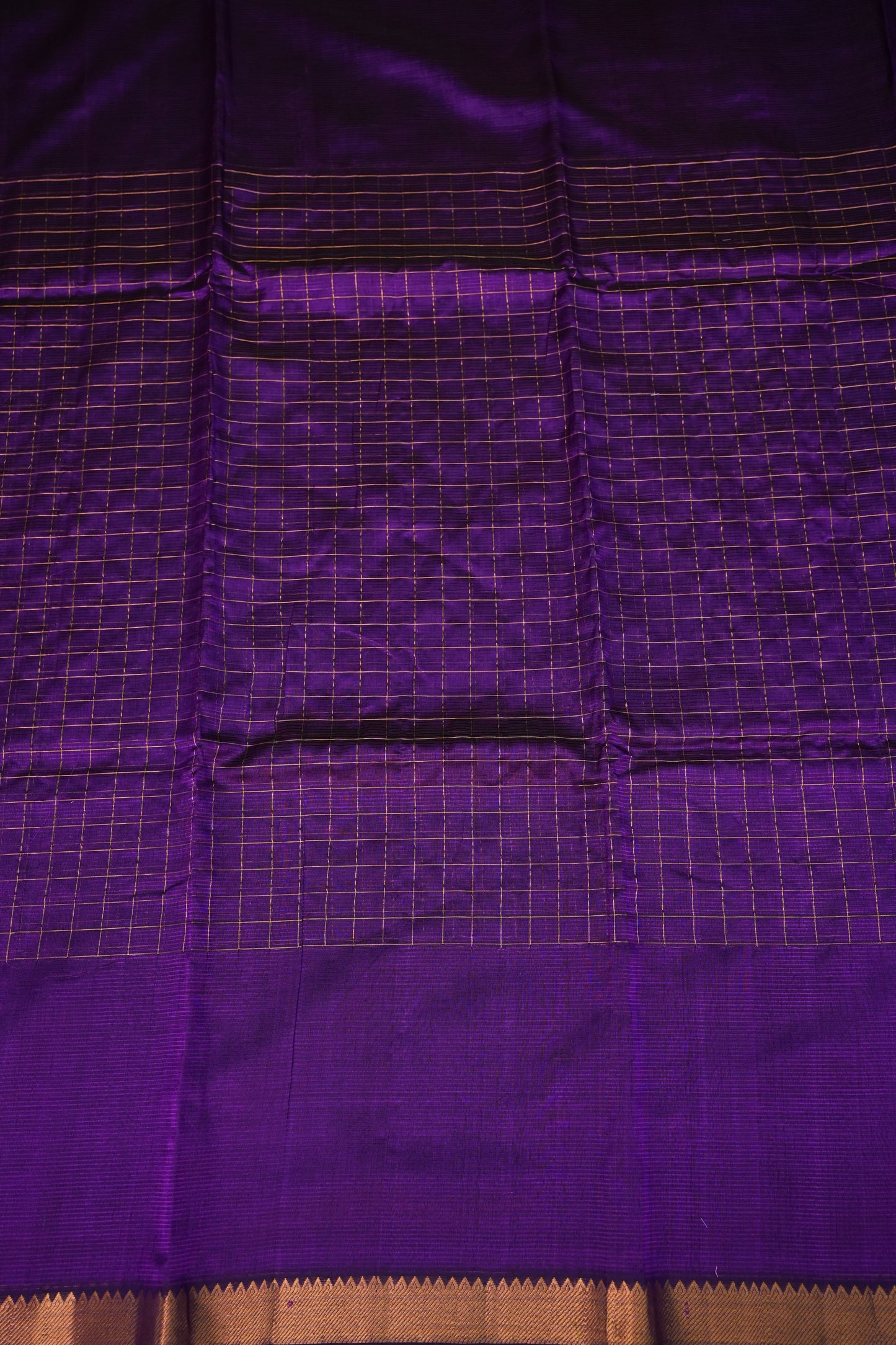 Pure Pattu Mangalagiri Silk Saree – Royal Purple with Gold Zari Checks