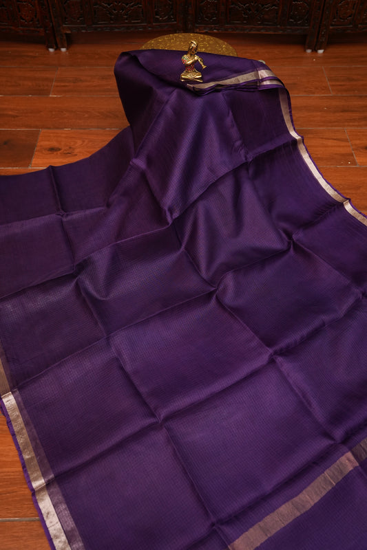 Silk Kota Saree with Gold Zari Border – Deep Purple