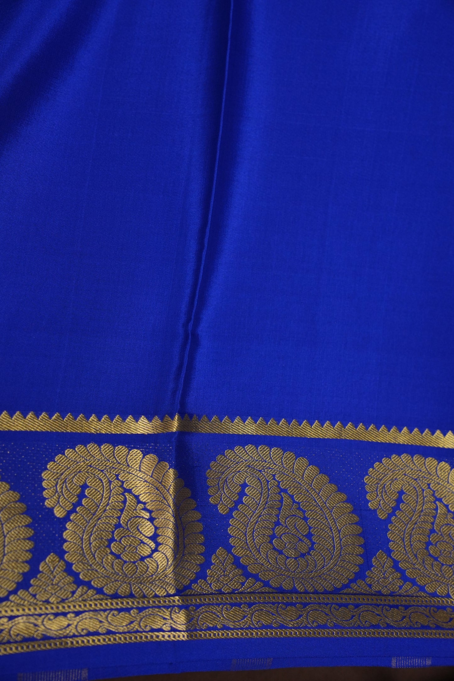 Plain Pure Crepe Mysore Silk Saree in Blue With Contrast Ink Blue Blouse & Pallu