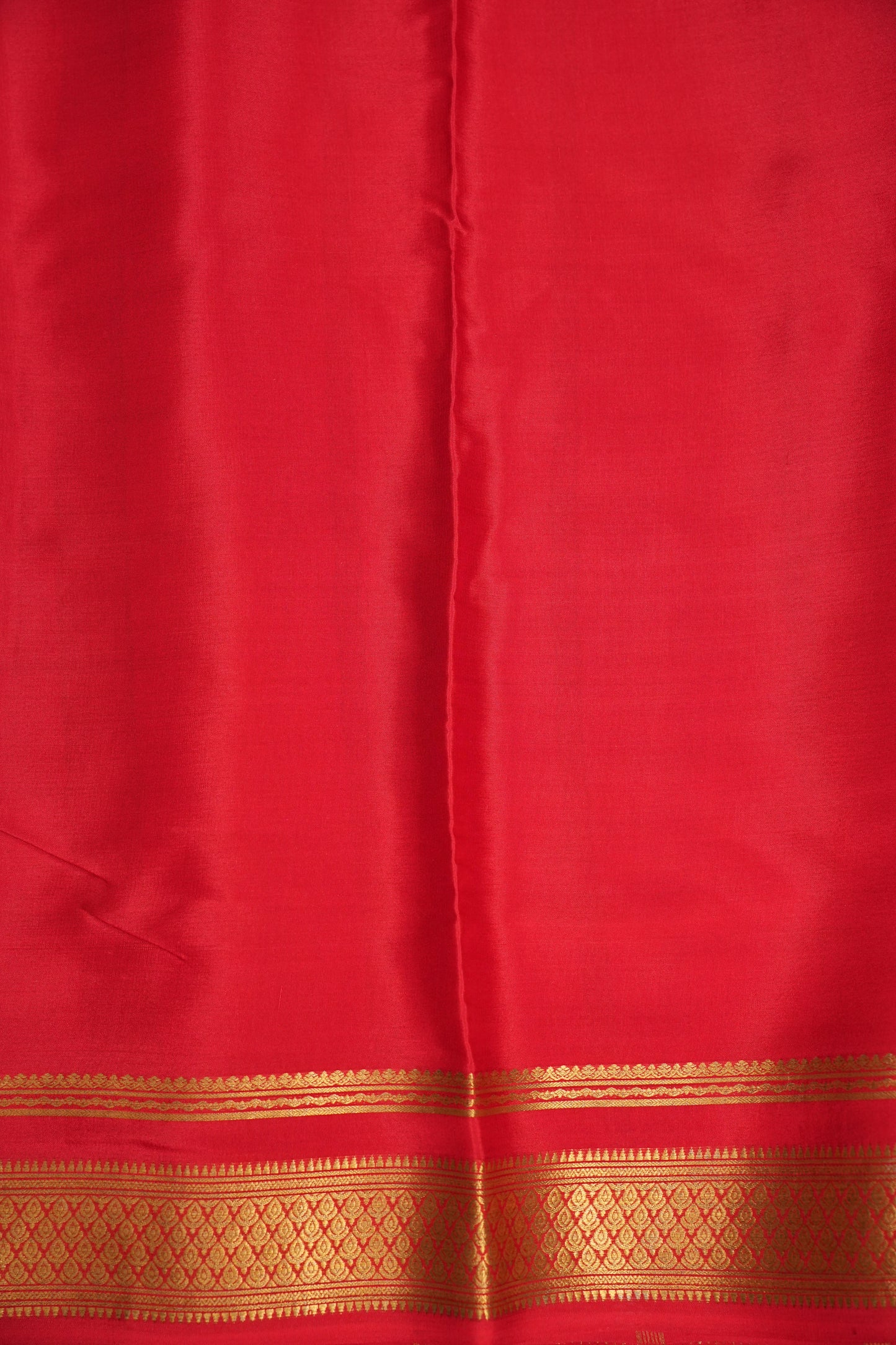 Striped Pure Crepe Mysore Silk Saree in Ivory With Contrast Deep Red Pallu & Blouse