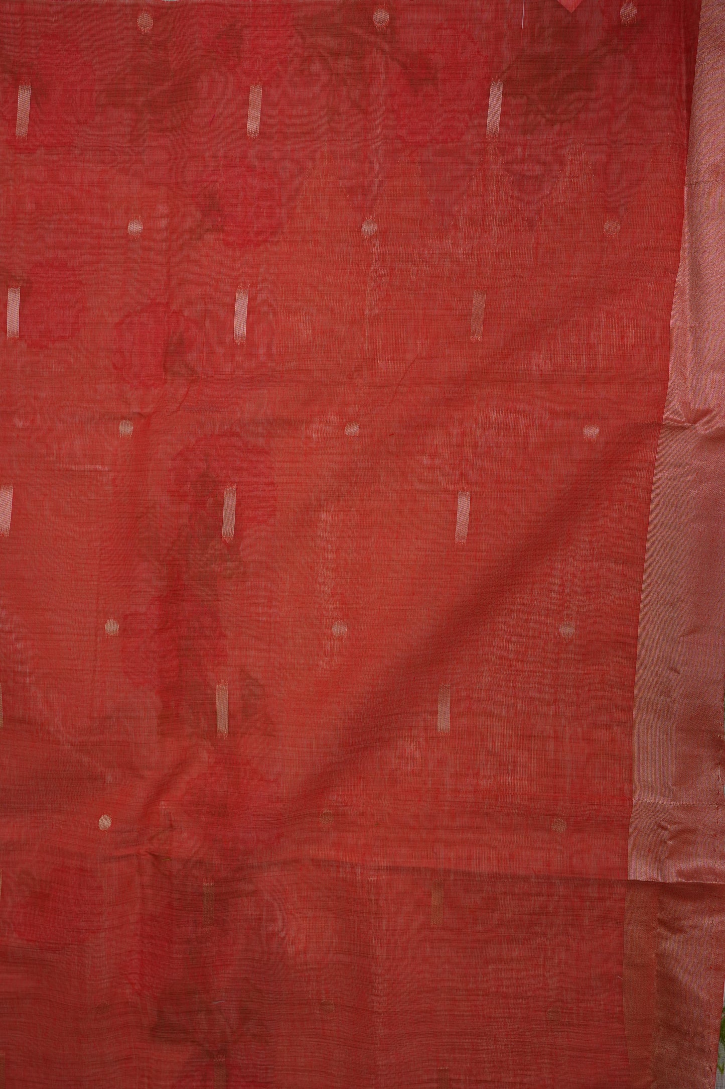 Pure Khaddi Cotton Saree with Floral Woven Pallu – Ivory & Coral Red