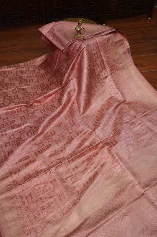 Banarasi Satin Silk Saree with Full Brocade Body – Dusty Rose Pink