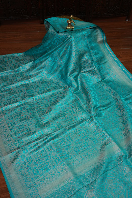 Banarasi Satin Silk Saree with Full Brocade Body – Turquoise Blue