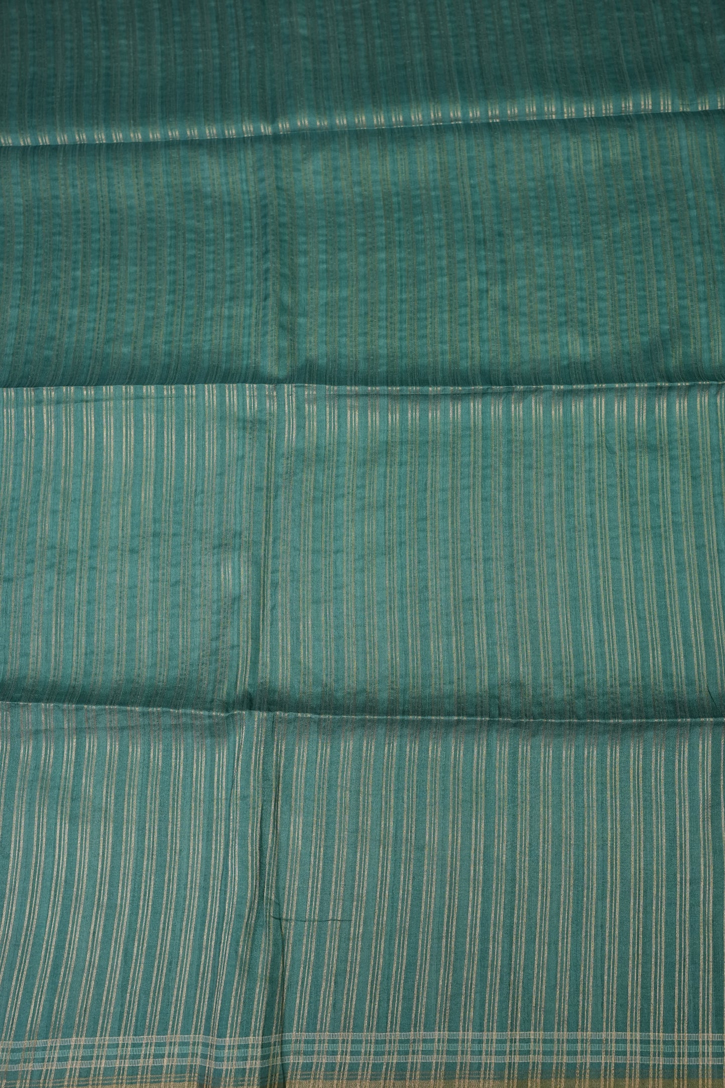 Semi Tussar Raw Silk Saree – Teal Green with Multicolour Woven Motifs