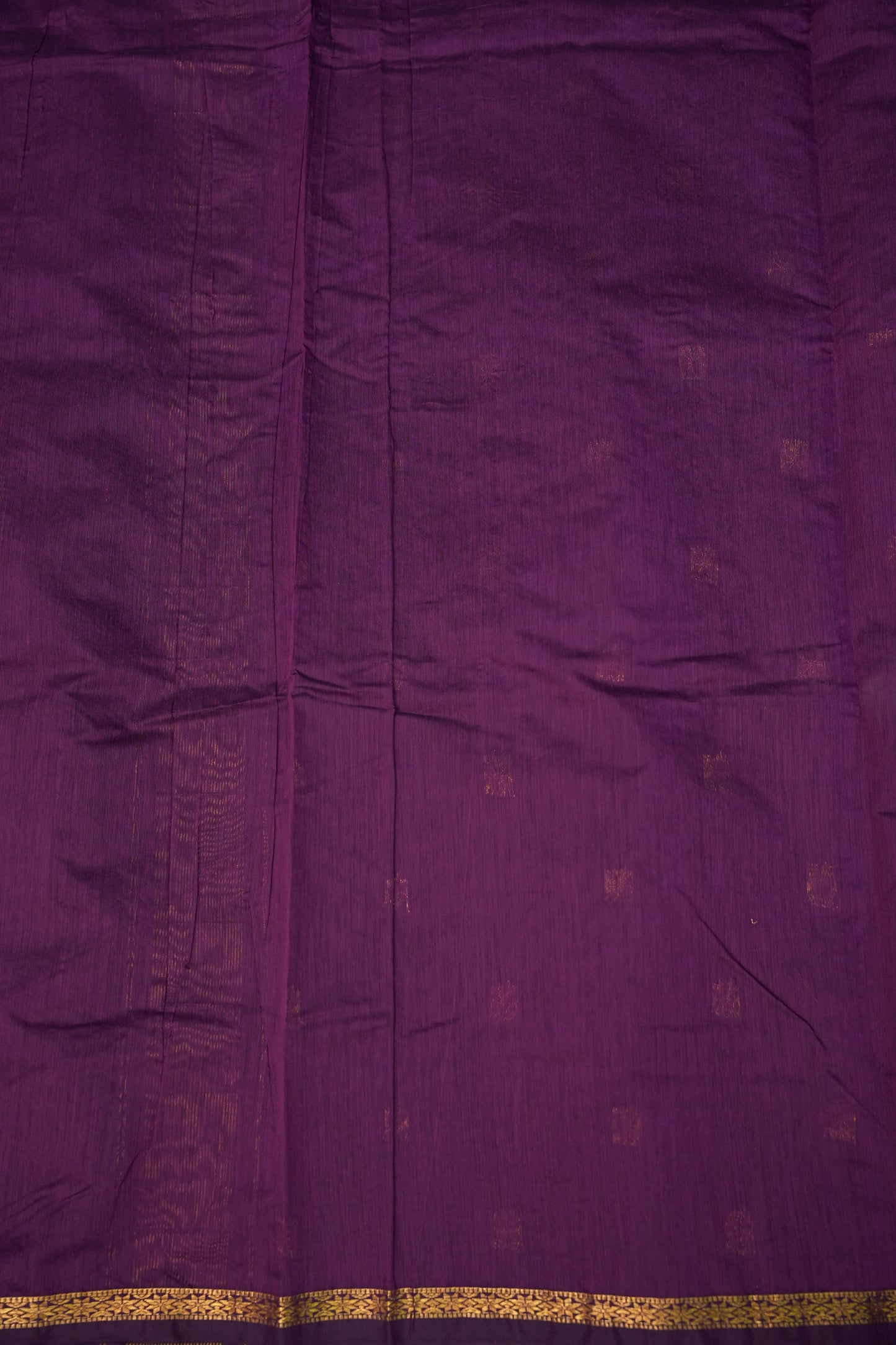 Semi Maheshwari Silk Cotton Saree – Deep Purple with Gold Zari Buttas
