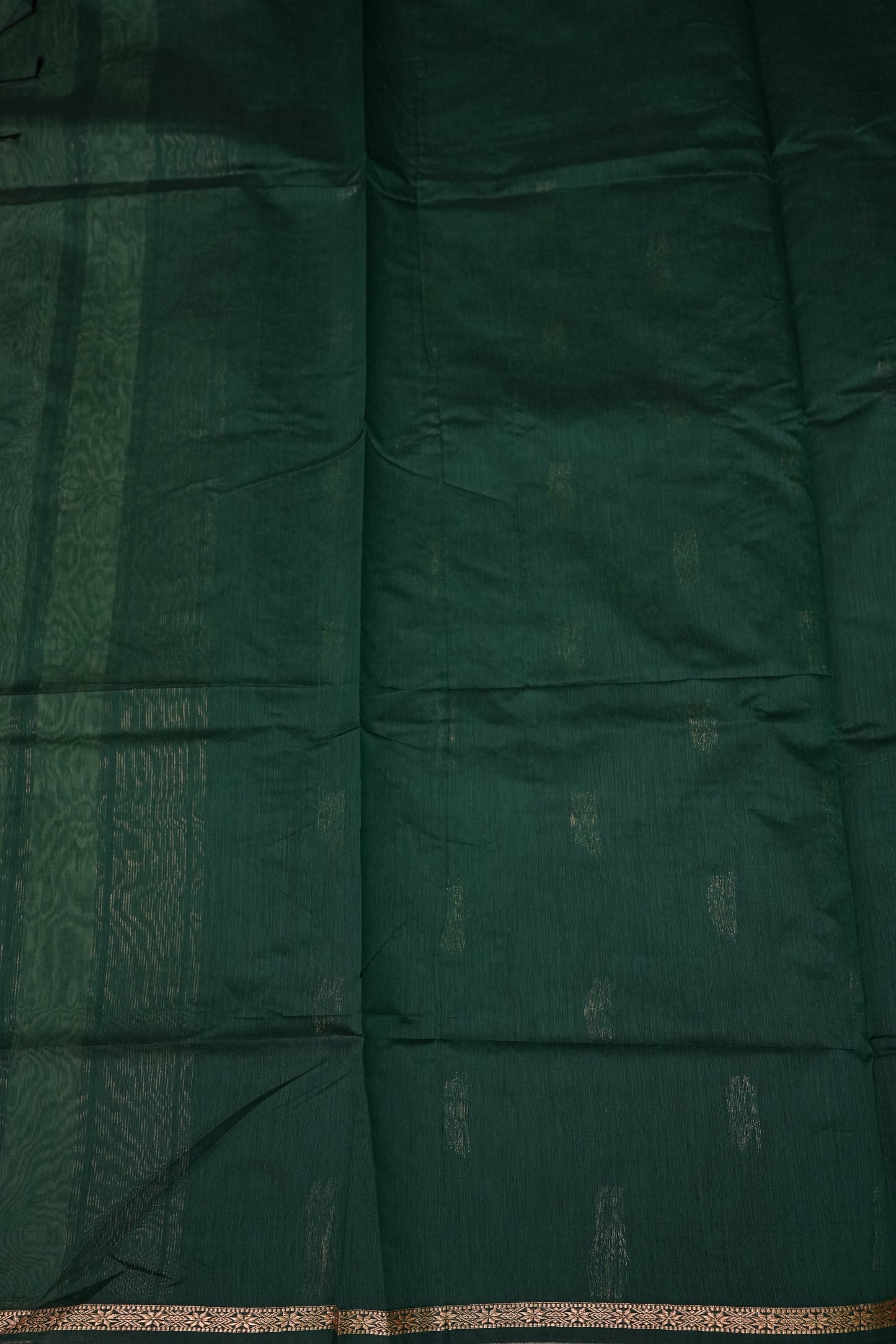 Semi Maheshwari Silk Cotton Saree – Sage Green & Bottle Green with Zari Buttas