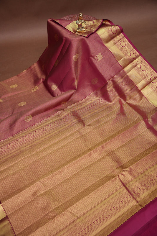 Bridal Deep Magenta & Gold Zari Pure Kanchipuram Silk Saree|Silk Mark Certified