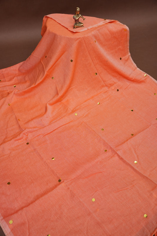 Mulmul Cotton Saree with Tassels - Sunset Orange