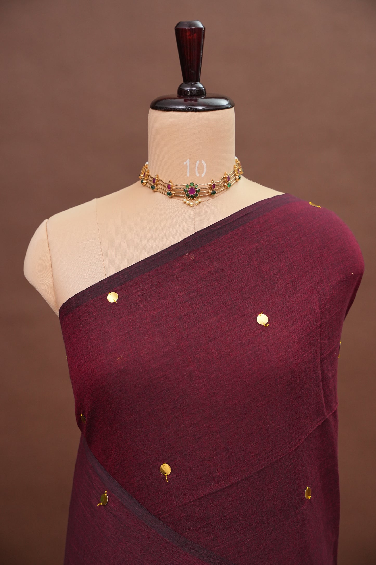 Mulmul Cotton Saree with Tassels - Maroon