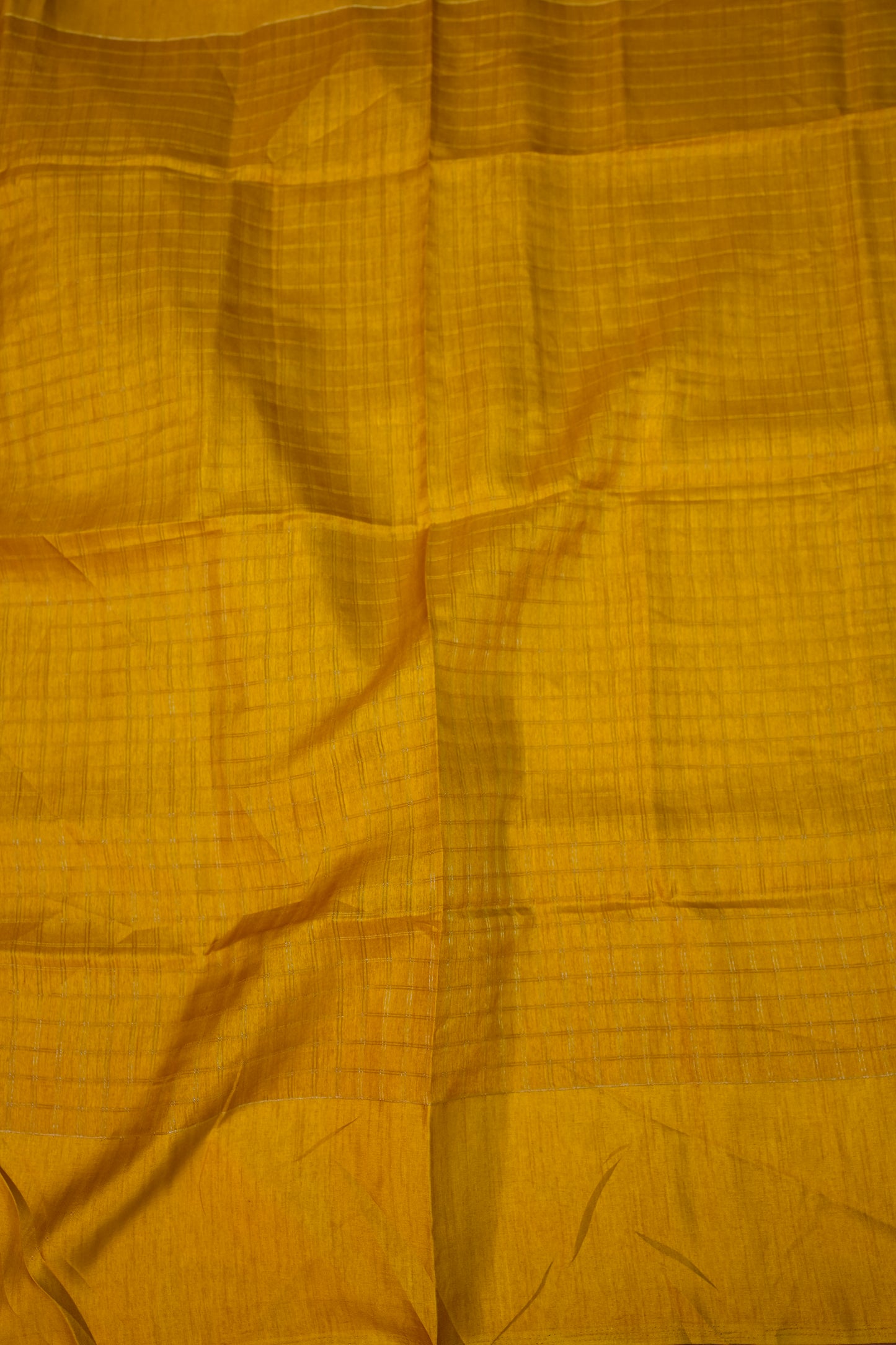 Semi Tussar Saree with Checkered Body & Elephant Motifs – Mustard Yellow