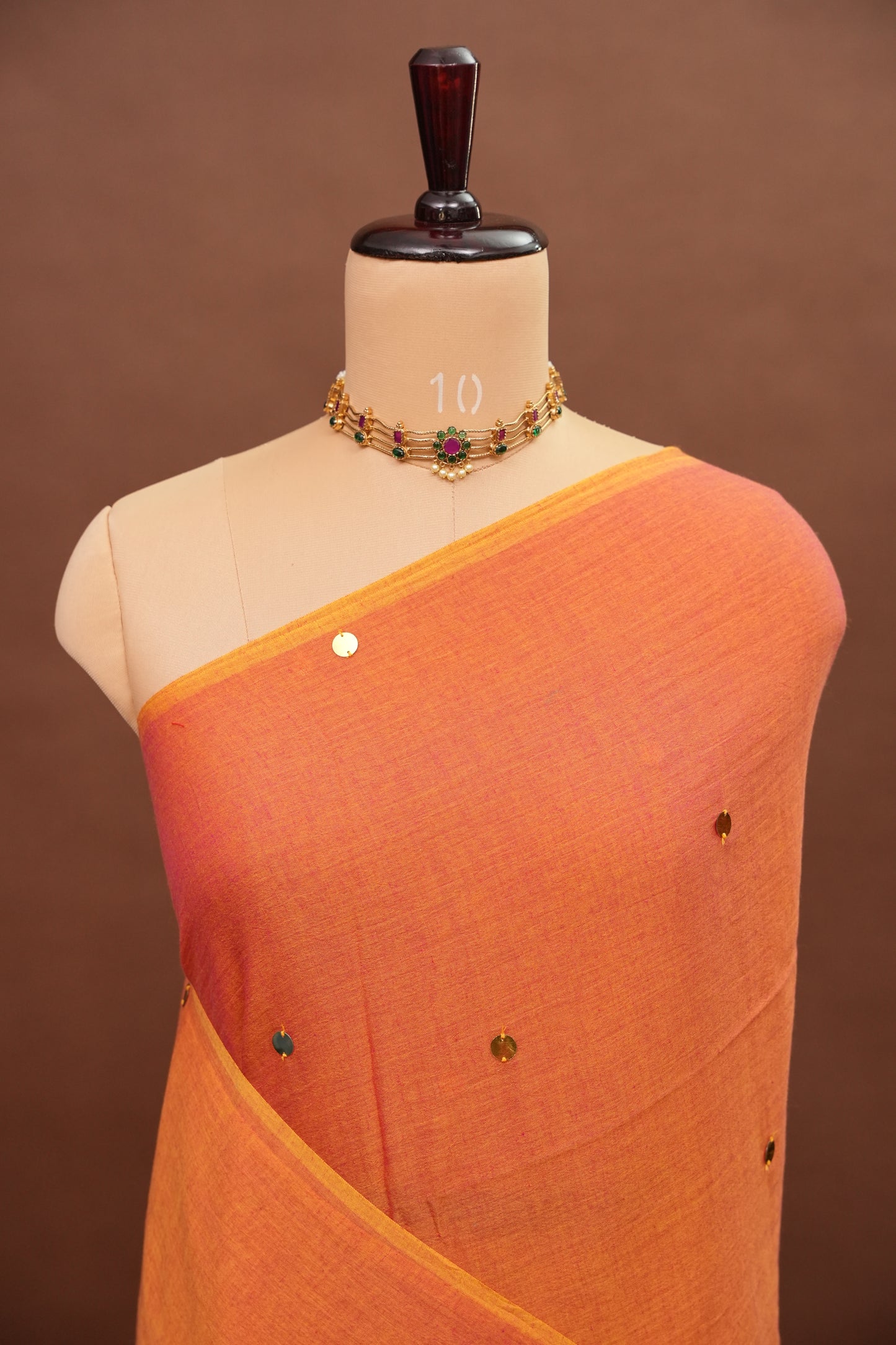 Mulmul Cotton Saree with Tassels - Peachy Orange
