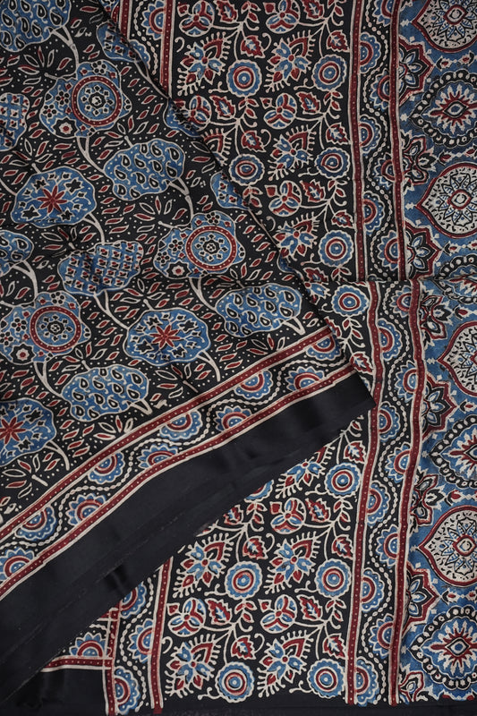 Pure Modal Silk Saree with Authentic Ajrakh Prints – Black