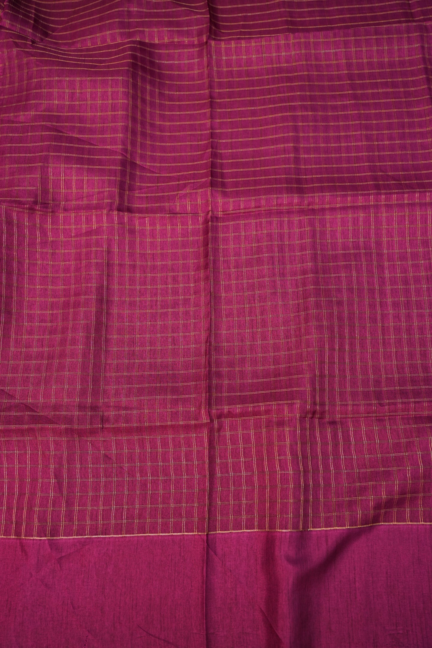 Semi Tussar Saree with Checkered Body & Elephant Motifs – Wine Magenta