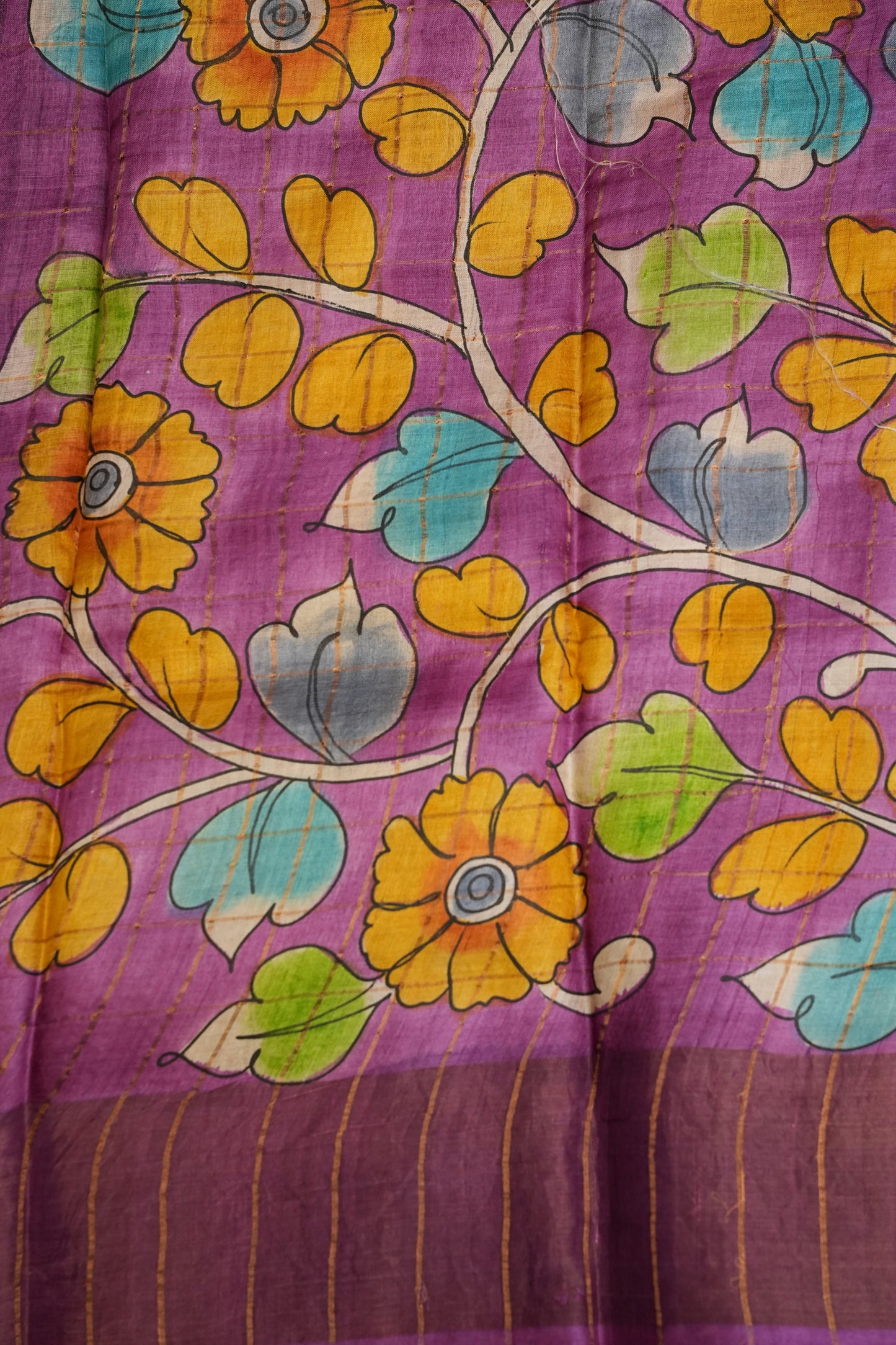 Pure Tussar Silk Saree with Hand-Painted Kalamkari Blouse | Silk Mark Certified