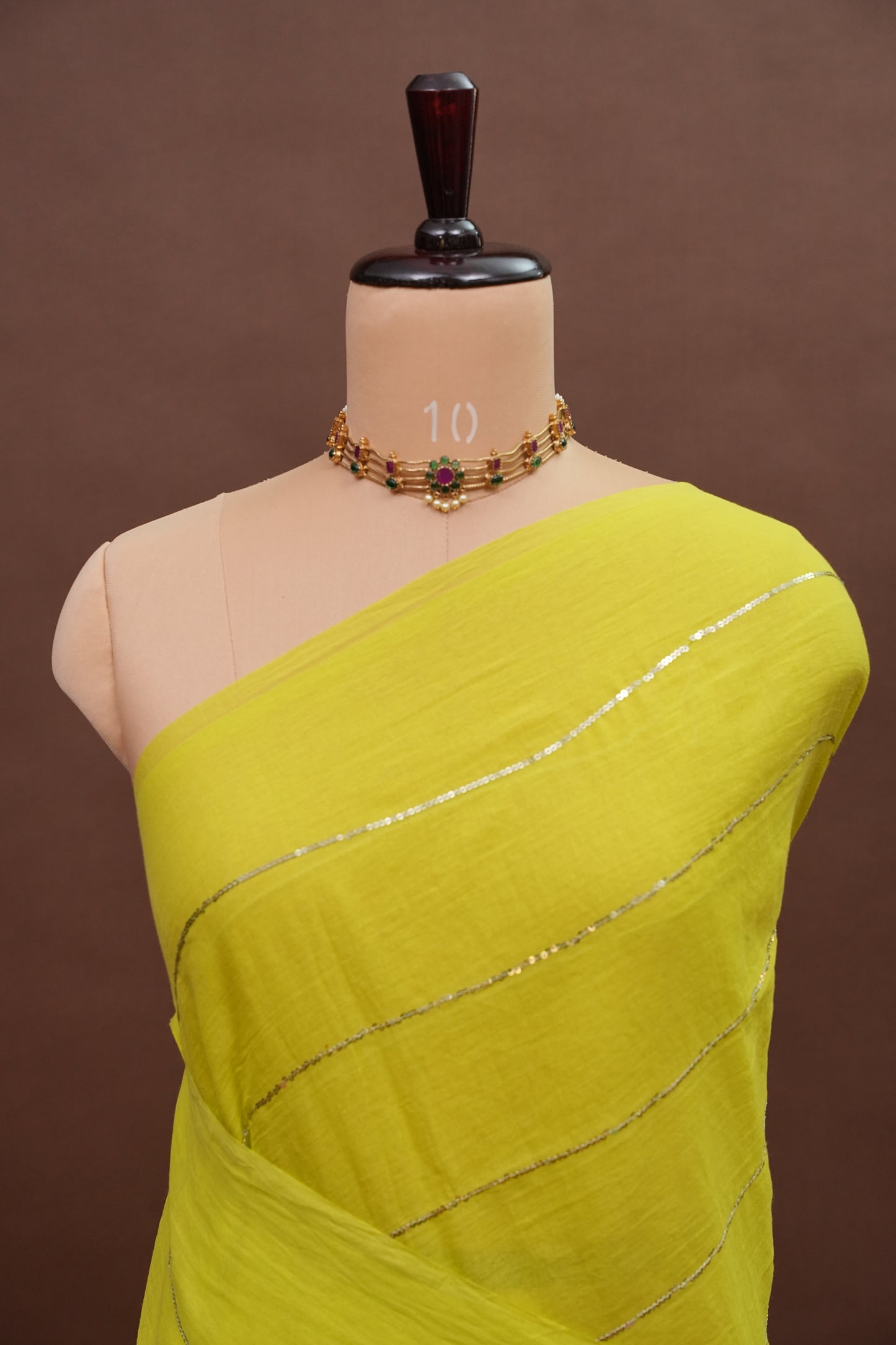 Mulmul Cotton Saree with Tassels - Parrot Green