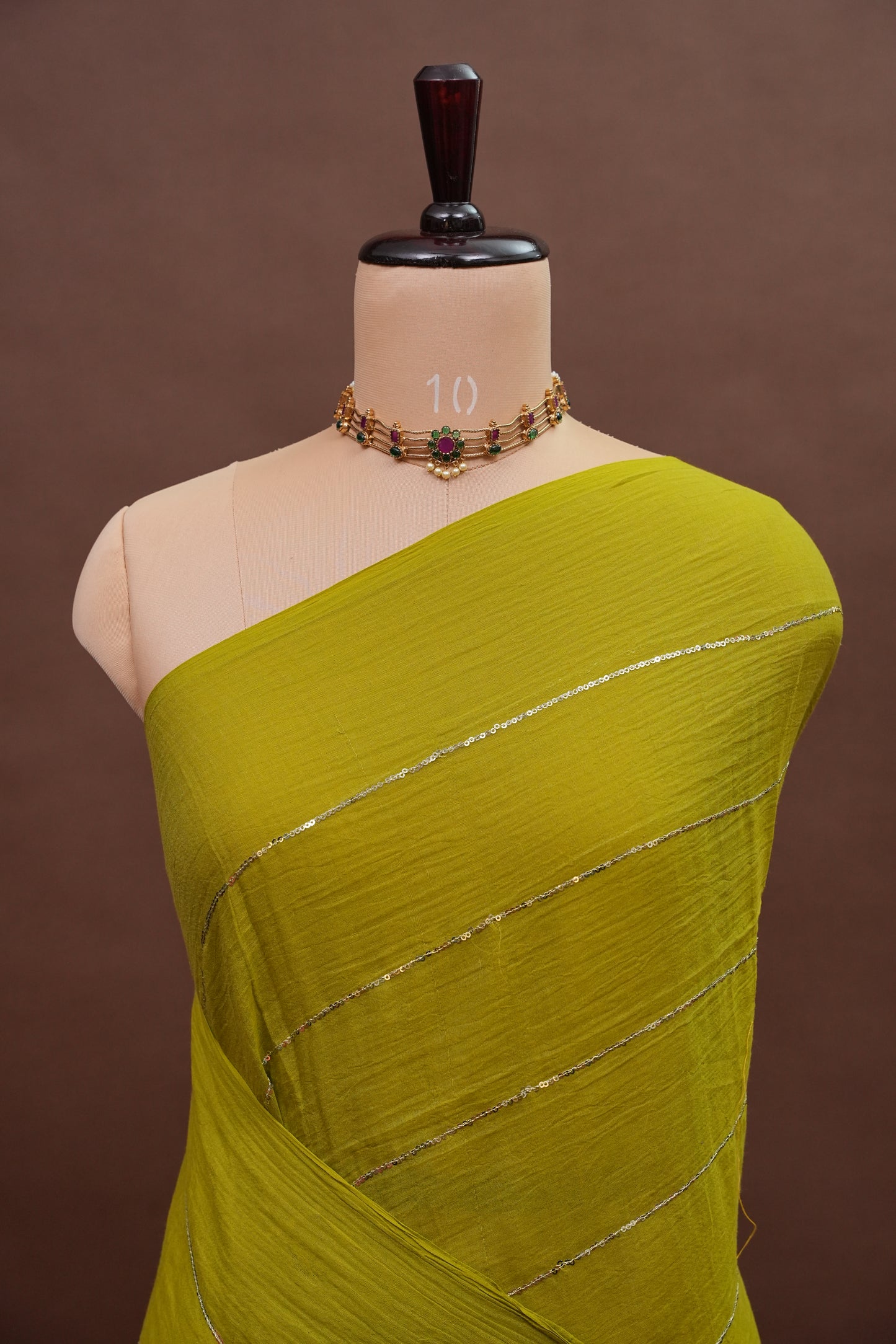 Mulmul Cotton Saree with Tassels - Green