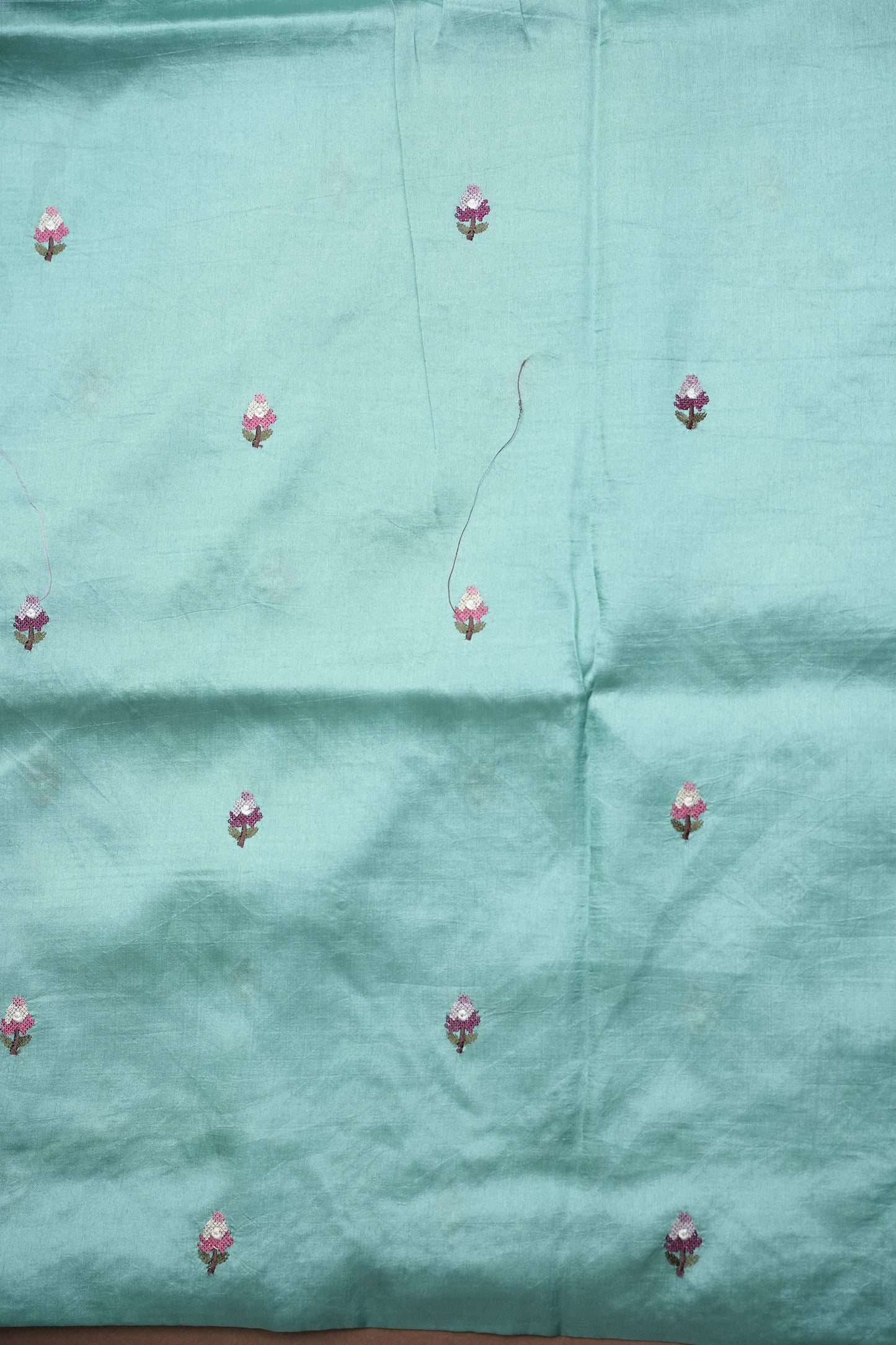 Party Wear Embroidered Soft Organza Saree– Aqua Mint Floral Elegance