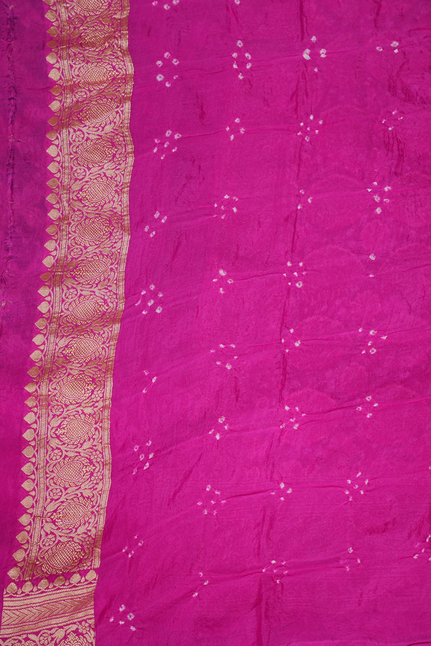 Purple & Hot Pink Ombre-Pure Georgette Handloom Banaras Neem Zari Bandhej Saree.