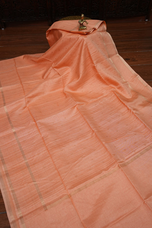 Semi Tussar Silk Saree with Traditional Gap Border – Peach