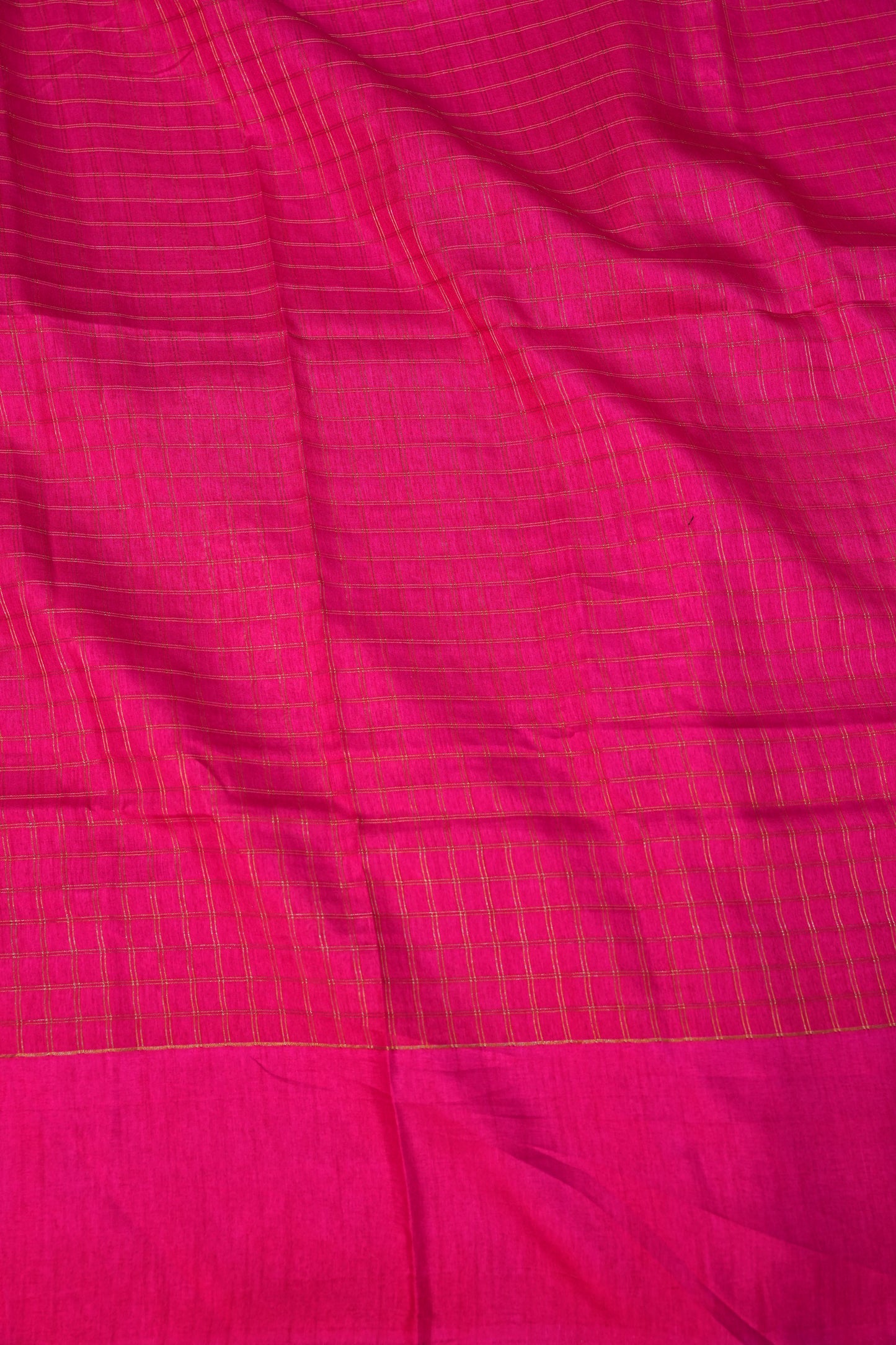 Semi Tussar Saree with Checkered Body & Elephant Motifs – Rani Pink