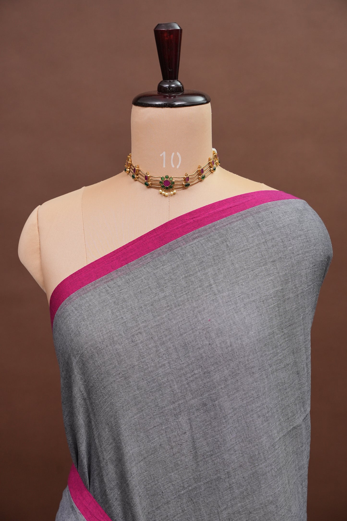 Mulmul Cotton Saree with Tassels - Grey