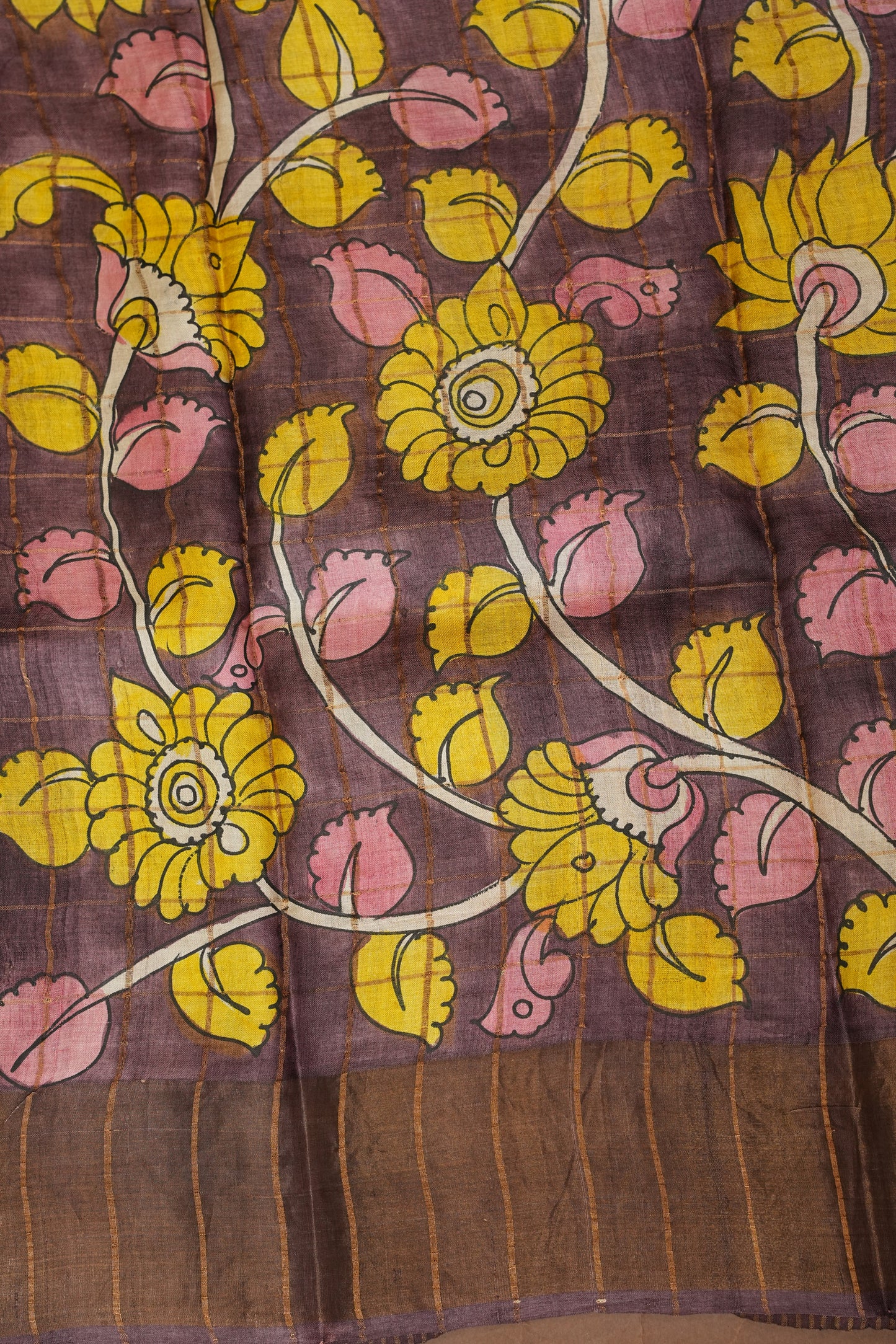 Pure Tussar Silk Saree with Handpainted Blouse-Yellow|Silk Mark Certified