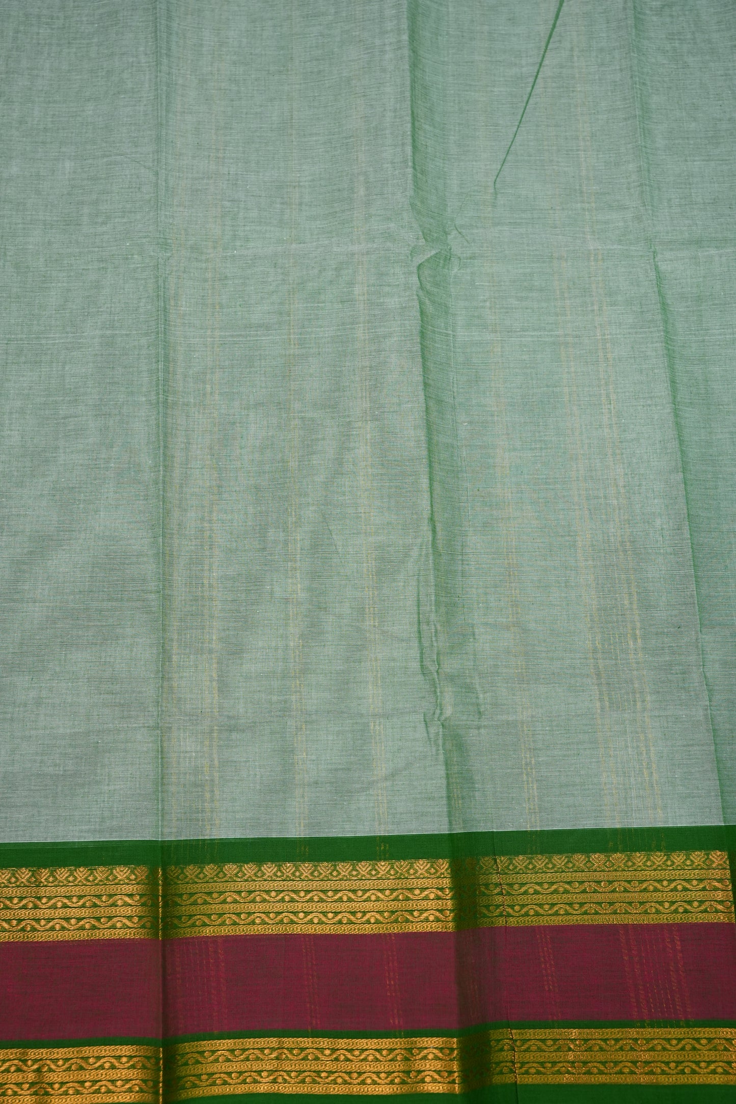 Pure Kanchi Cotton Saree – Sage Green with Green & Maroon Zari Border