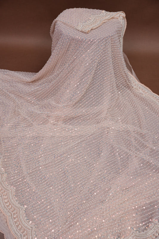 Party Wear Saree with All-Over Bead & Sequin Embellishments - Blush Nude