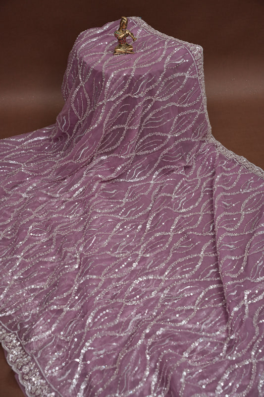 Party Wear Saree with Silver Bead & Sequin Embroidery - Blush Pink