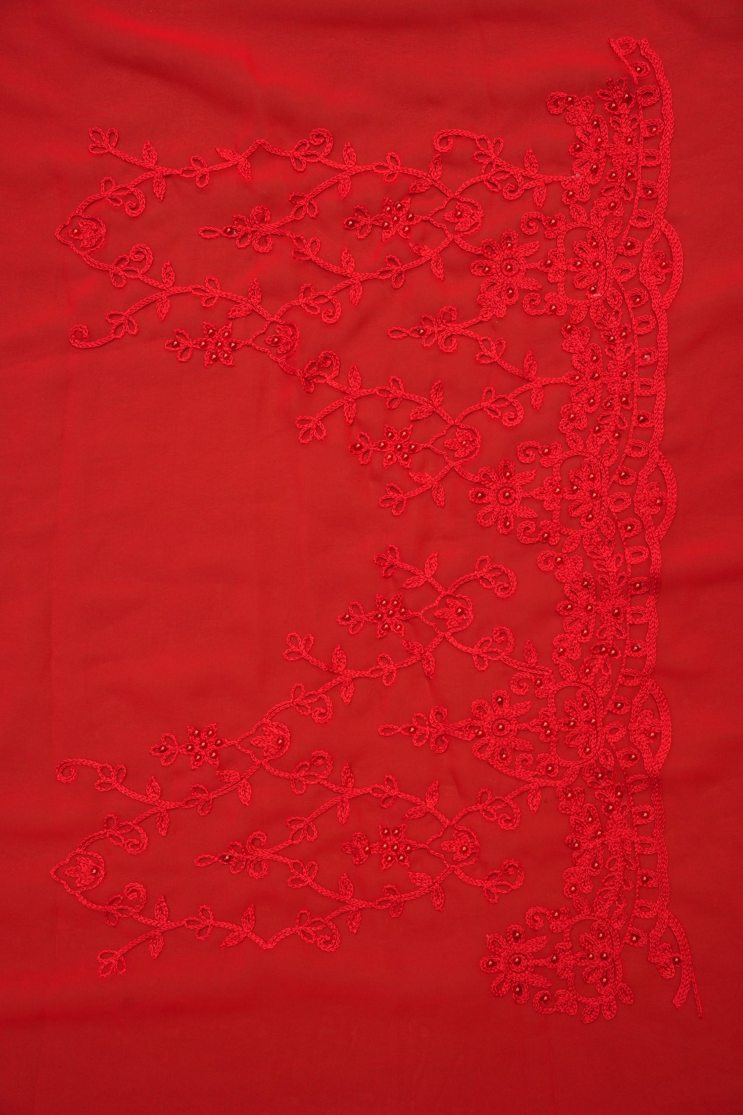Party Wear Georgette Saree with Tone-on-Tone Embroidery - Scarlet Red