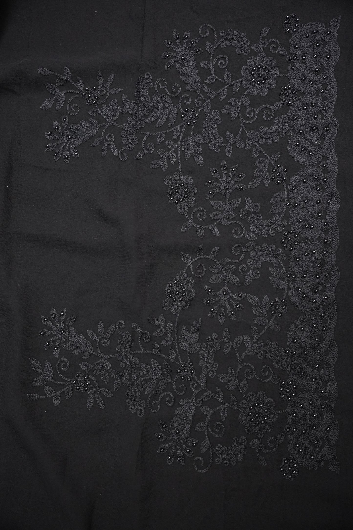 Party Wear Georgette Saree with Self-Tone Embroidery - Black
