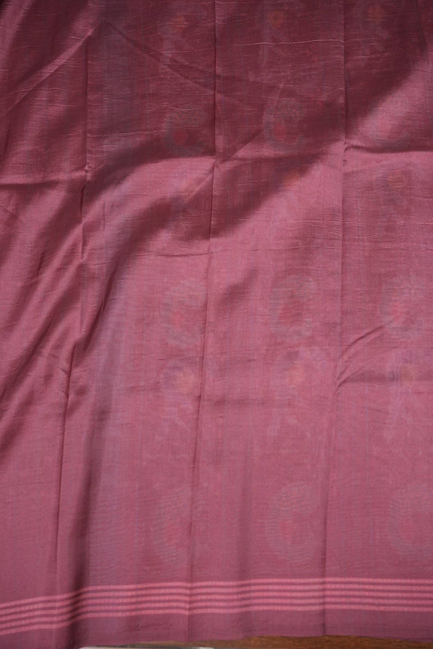 Tussar Saree with Kalamkari Body & Patola-Inspired Border and Pallu – Dusty Rose & Maroon