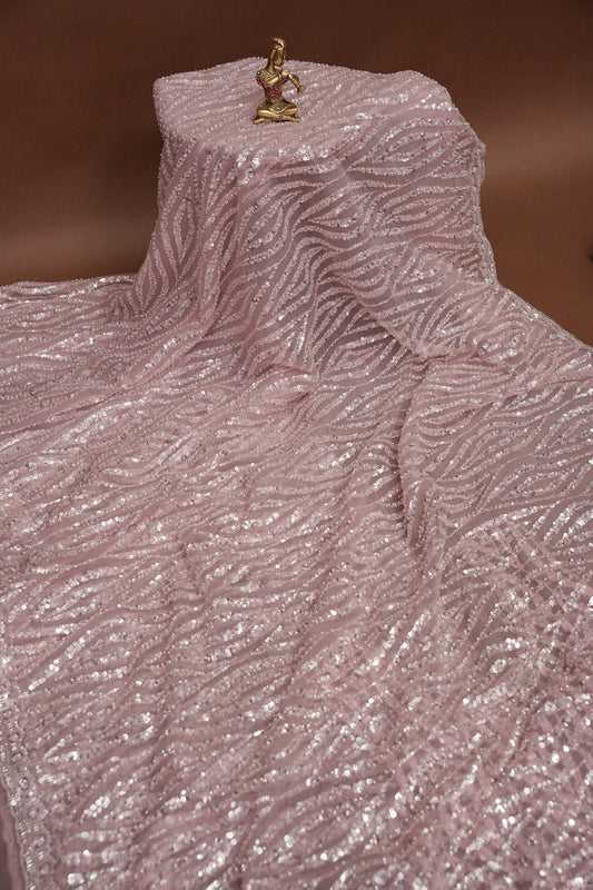 Party Wear Saree with All-Over Silver Bead & Sequin Embellishments - Blush Pink