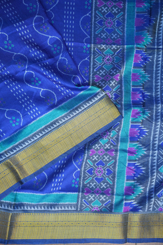 Royal Blue Semi Silk Saree with Elegant Ikat-Inspired Weaves & Designer Pallu