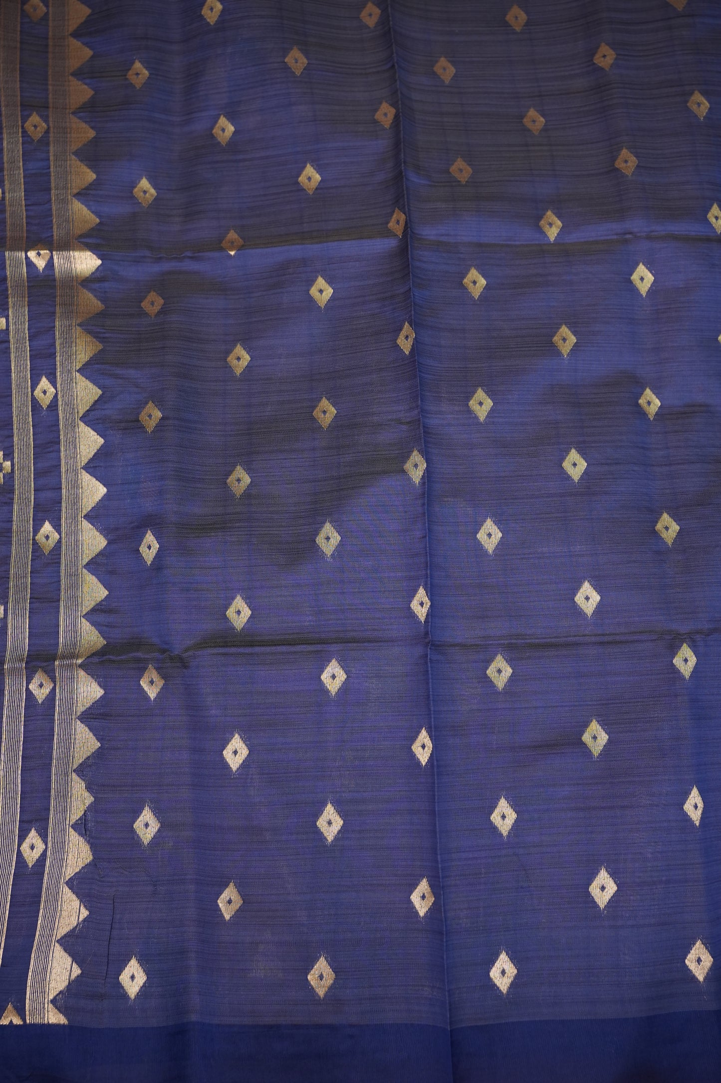 Khaddi Cotton Saree with Jamdani Pallu – Dusty Mauve & Royal Blue
