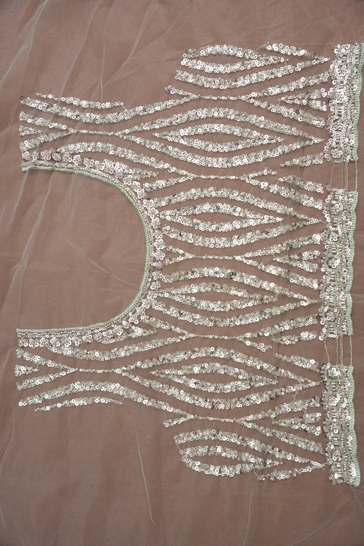 Party Wear Saree with Silver Bead & Sequin Embellishments - Mint Green