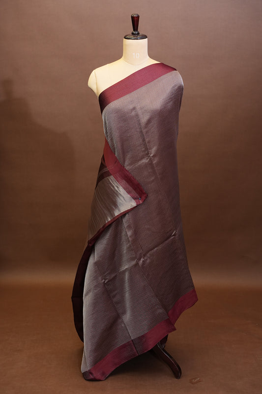 Pure Chanderi Silk Tissue Saree - Maroon