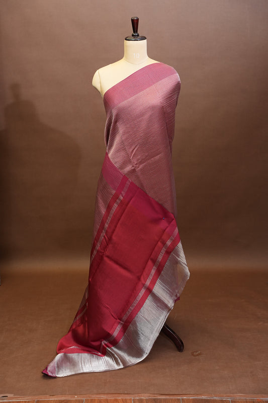 Pure Chanderi Silk Tissue Saree - Deep Red