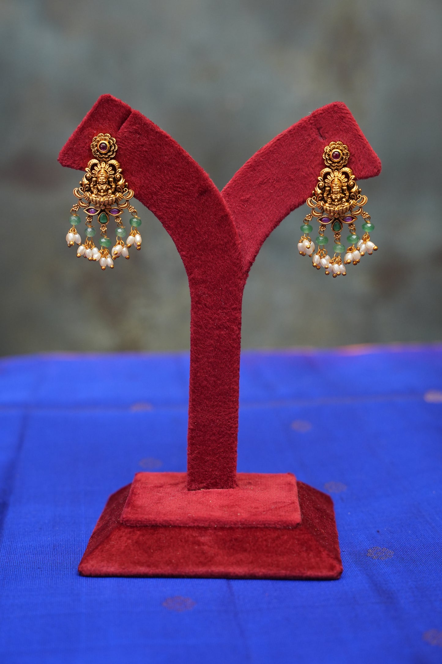 Antique Gold-Plated Temple Long Haaram Set with Lakshmi Pendant