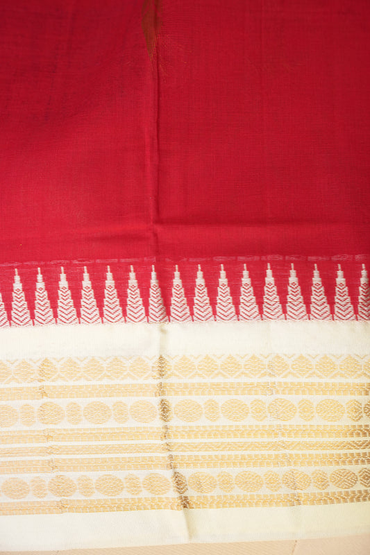 Gadwal Cotton Saree - Red and White