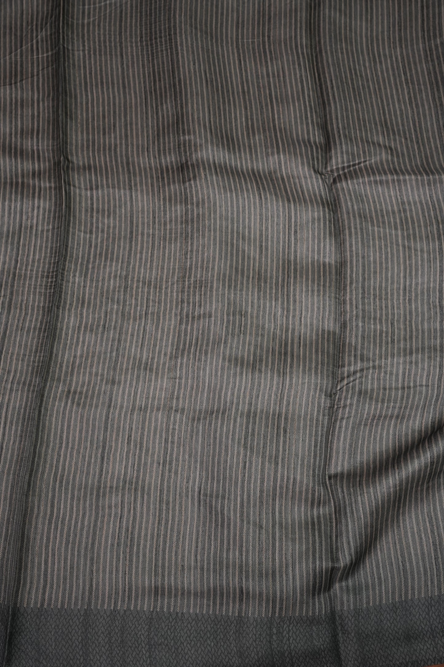 Semi Raw Silk Saree with Embroidered Body & Temple Border – Beige & Charcoal Grey