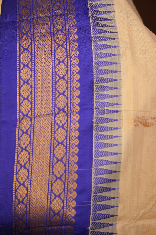Gadwal Cotton Saree - Beige & Royal Blue