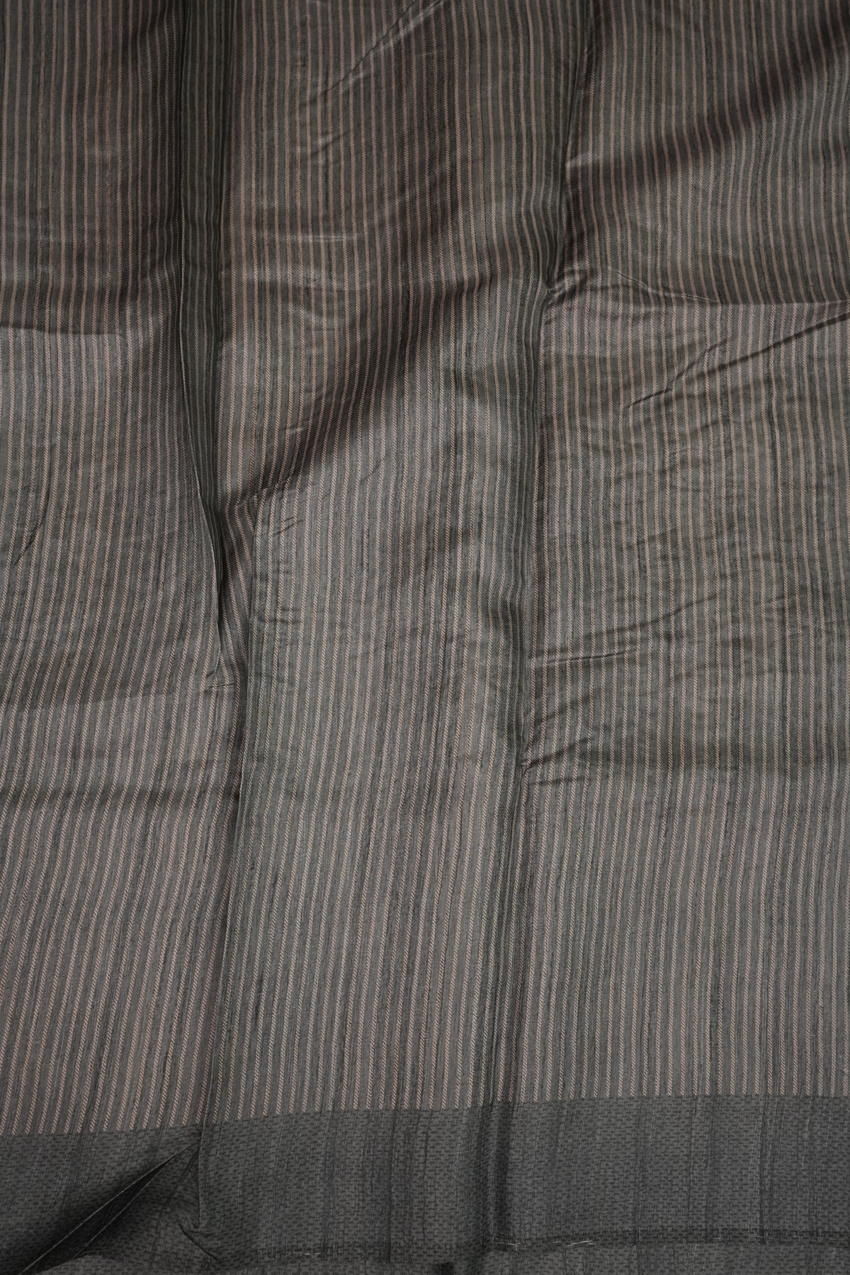 Semi Raw Silk Saree with Embroidered Body & Temple Border – Beige & Charcoal Grey