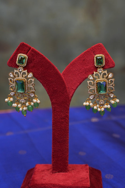 Victorian Statement Emerald & Ruby Stone Choker Necklace Set with Pearl Drops