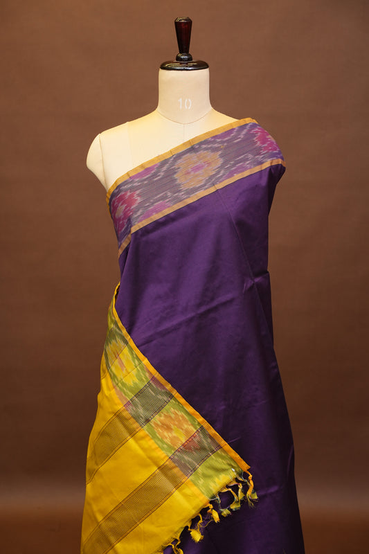 Ikkat Cotton Silk Saree - Purple and Yellow